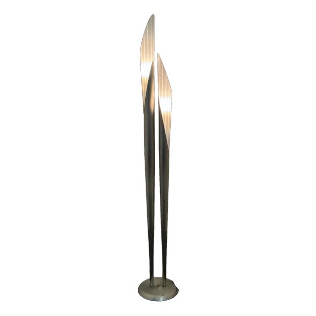 Vintage Floor Lamp with 2 Metal and Glass Stems, 1980s For Sale