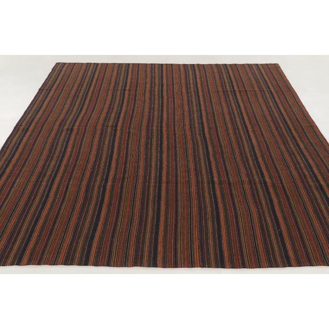 Traditional Vintage Palas Bidjar Square Kilim in Brown & Red With Bold Stripes - Rug & Kilim For Sale - Image 3 of 10