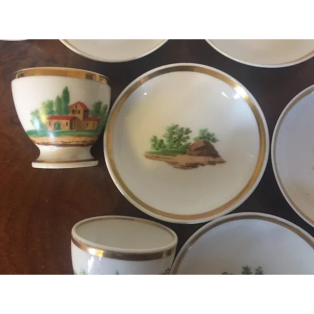 Antique Old Paris Porcelain Cups & Saucers with Hand Painted Landscape Scenes - Set of 6 For Sale - Image 11 of 13