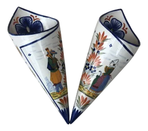 French Faience Wall Pocket Henriot Quimper Circa 1900 - a Pair