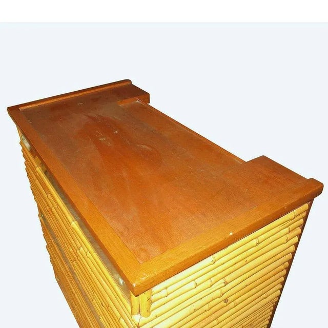 Wood Restored Mirror Front Stacked Rattan Bar & Mahogany Top, 1940 For Sale - Image 7 of 8