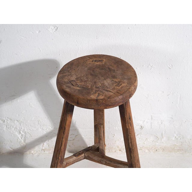 Rustic Antique Handmade Stool, 1900 For Sale - Image 3 of 8