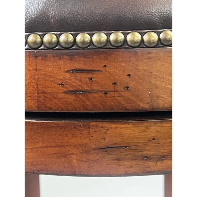 1990s Vintage Traditional Style Frontgate Studded Leather Swivel Stool, a Set of 3 For Sale - Image 5 of 16