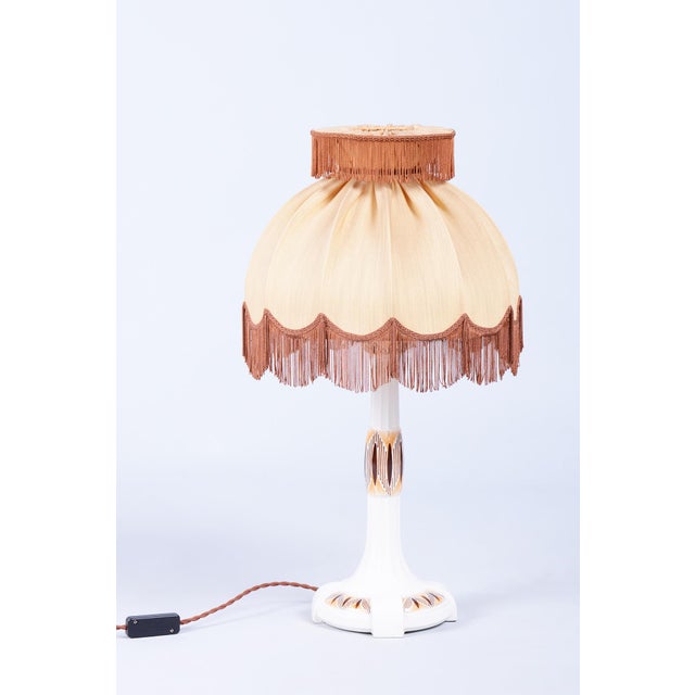 Art Deco Table Lamp in Ceramic and Textile Lampshade, Austria-Vienna, 1910s For Sale - Image 12 of 12