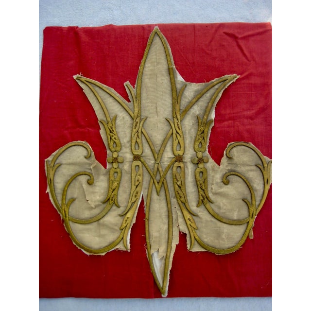 This is really an exceptional fragment large monogram in gold thread embroidery from a banner early 1800 hundreds , the...