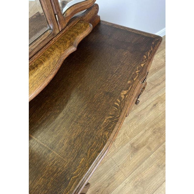 Brown Vintage French Oak Dressing Table with Mirror For Sale - Image 8 of 16