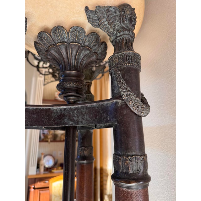 Metal Vintage Neoclassical Bronze & Alabaster Torchiere Floor Lamps - Pair For Sale - Image 7 of 12