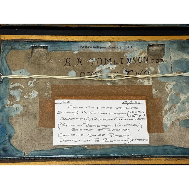 Pair Arts & Crafts Ceramic Relief Plaques Children With Goat & Children With Satyr & Dog c.1909 Reginald Robert Tomlinson For Sale - Image 11 of 18