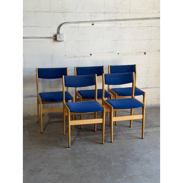 Blue Mid 20th Century Set of 5 Danish Modern Dining Chairs in the Style of Erik Buch For Sale - Image 8 of 9