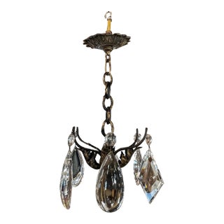 Vintage Ornate Six Arm Brass and Crystal Chandelier For Sale