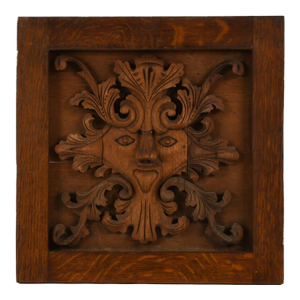 Antique 19th-Century Oak Wooden Carved Bacchus Relief Panel