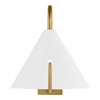 Kelly Wearstler By Visual Comfort Studio Cambre 1-Light integrated LED Small Task Sconce in Matte White and Burnished Brass For Sale