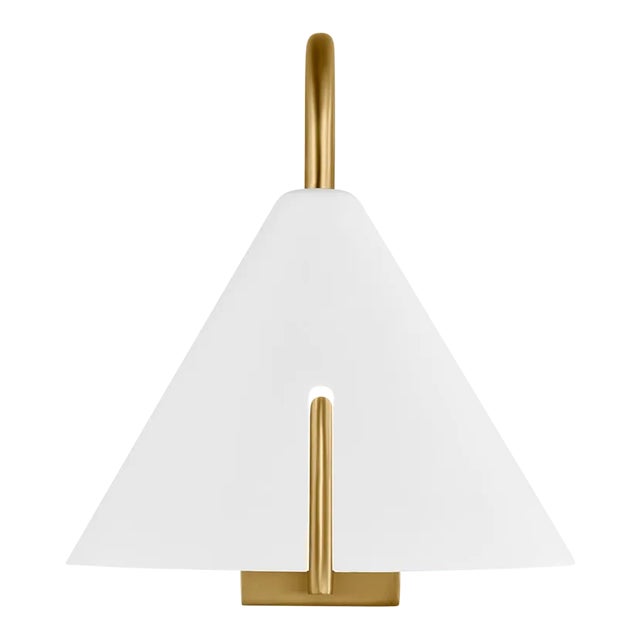 Kelly Wearstler By Visual Comfort Studio Cambre 1-Light integrated LED Small Task Sconce in Matte White and Burnished Brass For Sale