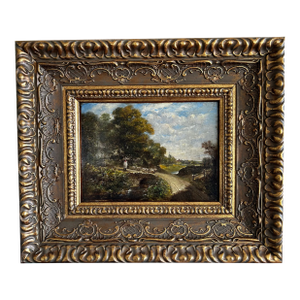 Antique Original Oil Painting, Frederick Williams Watts, Attr. English Countryside with Shepherd