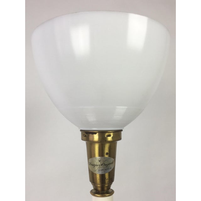 White Vintage Brass Ceramic & Marble Column Table Lamp For Sale - Image 8 of 9