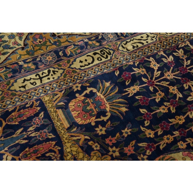 Early 20th Century 1920s Blue Navy Floral Antique Indian Lahore Rug 18'0" X 18'0" Handknotted Wool Carpet For Sale - Image 5 of 6