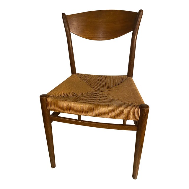 Wood Mid 20th Century Danish Rush and Teak Wood Chair For Sale - Image 7 of 8