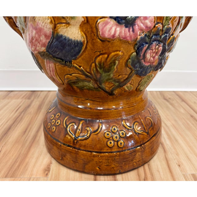 Vintage Majolica Style Floral Elephant Garden Stool For Sale - Image 11 of 12