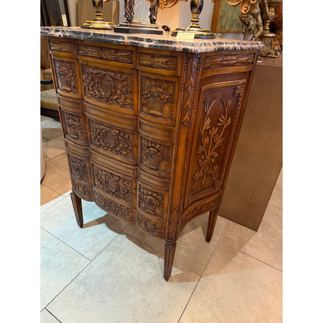 French 19th Century Carved Walnut French Chest W/Marble Top For Sale - Image 3 of 12