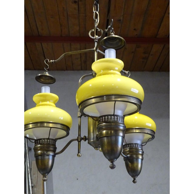 Large Vintage 3-Light Chandelier in Brass, Iron, and Glass, 1970s For Sale - Image 4 of 18