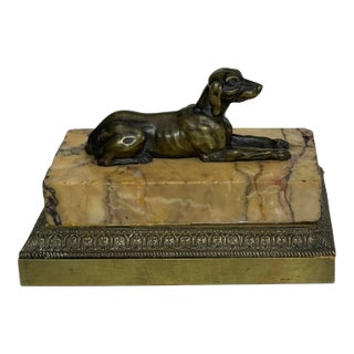 French 19th Century Bronze Dog Sculpture on Sienna Marble Base For Sale