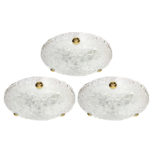 Large Round Murano Ice Glass Flush Mount from Hillebrand, Germany, 1970s For Sale