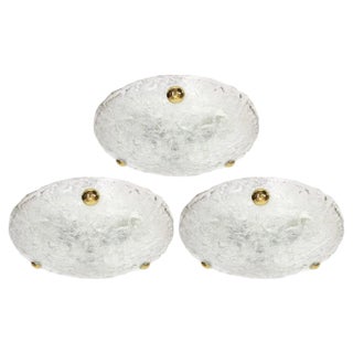 Large Round Murano Ice Glass Flushmount attributed to Hillebrand, Germany, 1970s For Sale