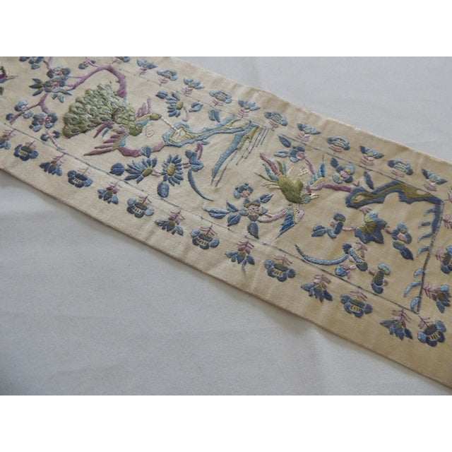 Chinese Vintage Chinese Blue and Gold Silk Embroidery Sash For Sale - Image 3 of 6