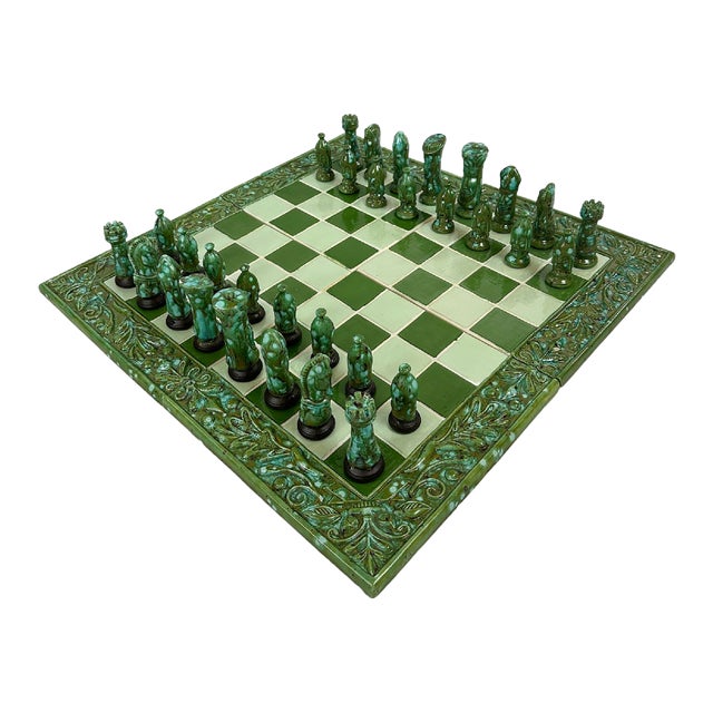 Mid Century Italian Majolica Chess Set For Sale