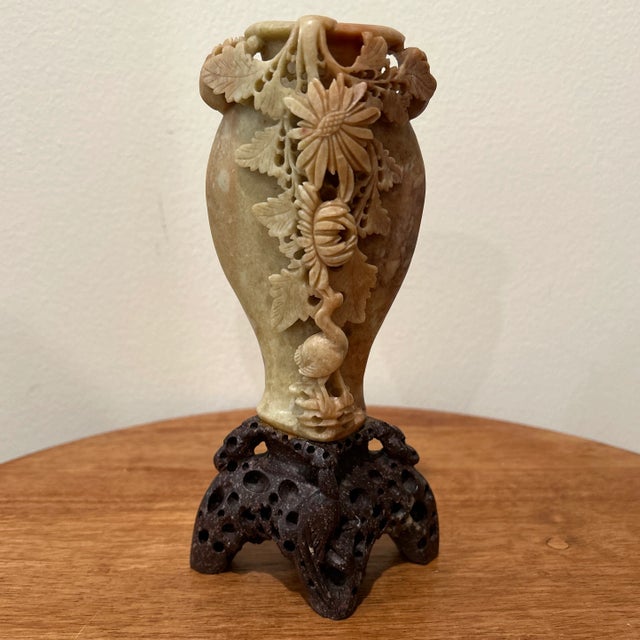 Antique Chinese Floral Carved Soapstone Vase For Sale - Image 13 of 13