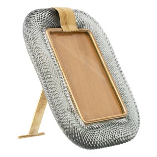 Murano Glass and Brass Picture Frame in Smoke Grey Fumé Torchon from Barovier & Toso For Sale