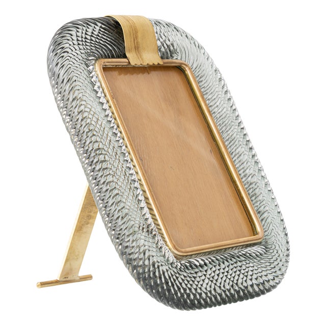 Murano Glass and Brass Picture Frame in Smoke Grey Fumé Torchon from Barovier & Toso For Sale