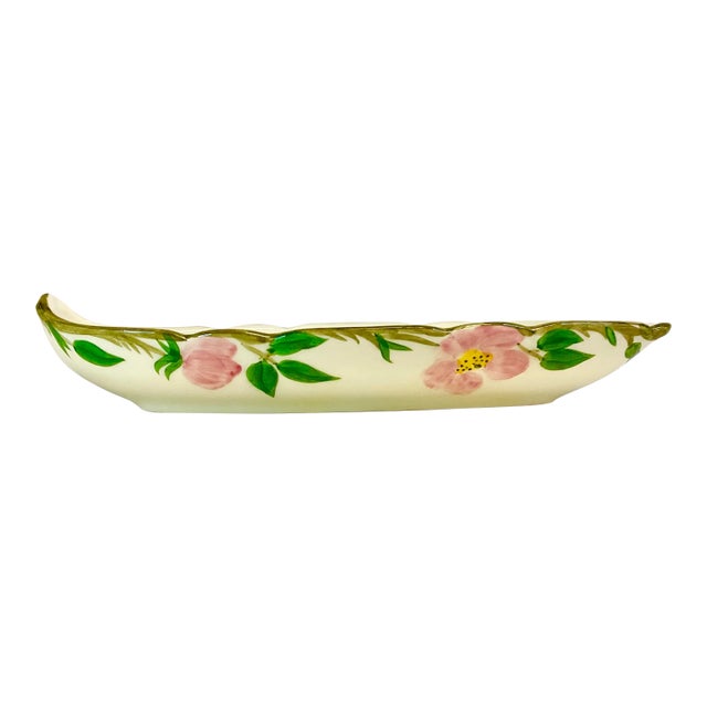 Mid-Century Americana Boho Chic Franciscan Desert Rose Gondola Olive Relish Serving Bowl For Sale