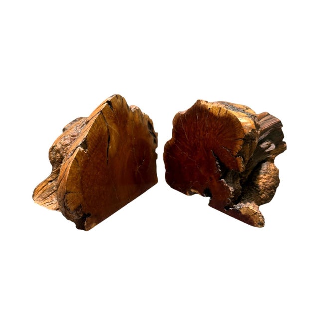 Wood Vintage Burl Wood Bookends Pair Live Edge Organic Modern Rustic MCM Heavy For Sale - Image 7 of 10