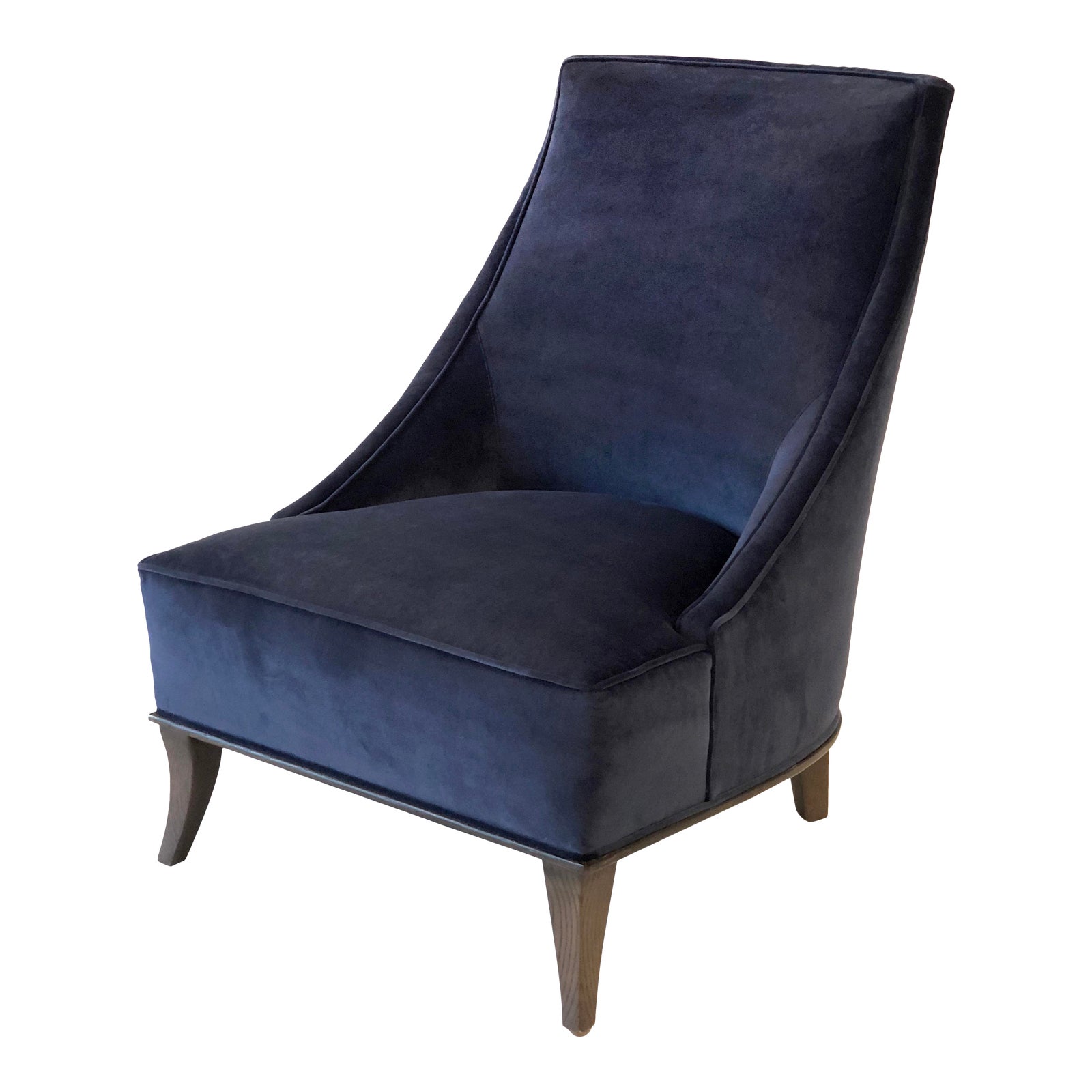 Armless Navy Velvet Slipper Chair | Chairish