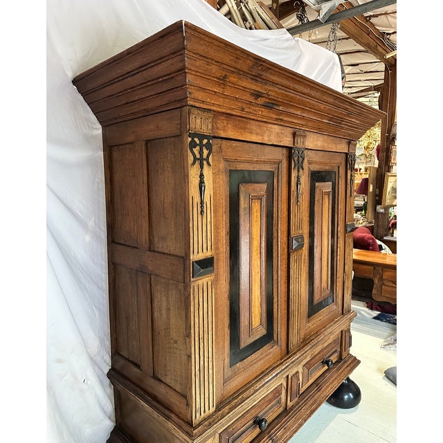 A striking and highly architectural Continental Dutch Cushion Cupboard (Kussenkast) Kas cabinet blending Baroque and...
