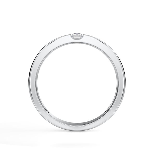 Contemporary Tension Set Platinum Wedding band with Emerald Cut diamond For Sale - Image 3 of 4