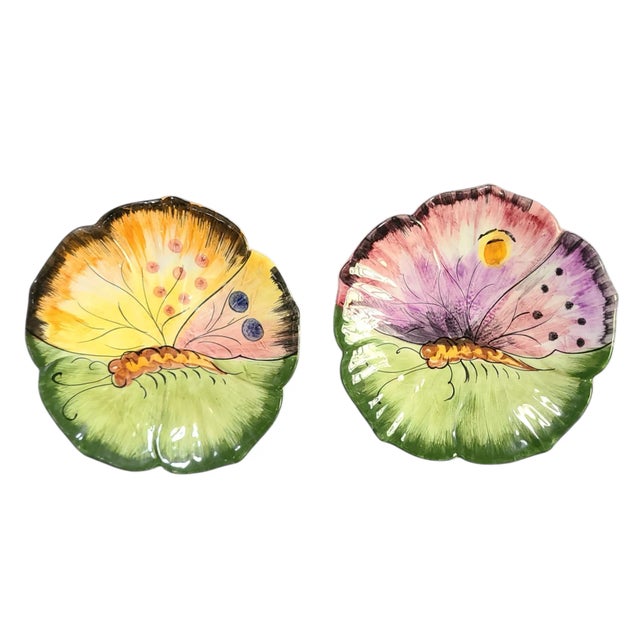 Ceramic Late 20th Century Italian Majolica Hand Painted Pair of Butterfly Luncheon Dessert Plates 2 For Sale - Image 7 of 7