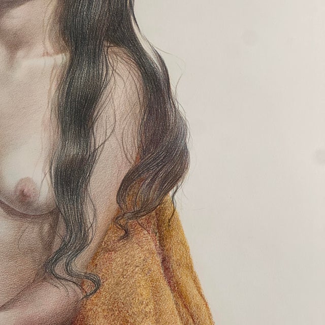 1960s Vintage Realist Figurative Nude Study of Woman Smoking, Signed (Colored Pencil on Paper) For Sale - Image 5 of 8