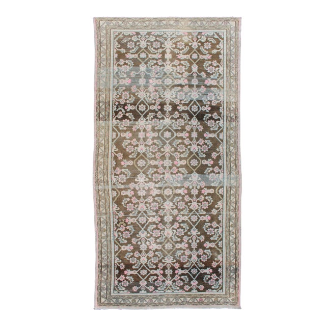 Pink, Gray, Charcoal and Brown Vintage Hamadan Rug With Flower Design For Sale