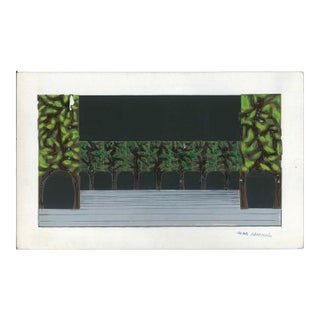 Green Portico - Original Mixed Media on Cardboard by A. Matheos Mid 20th Century For Sale