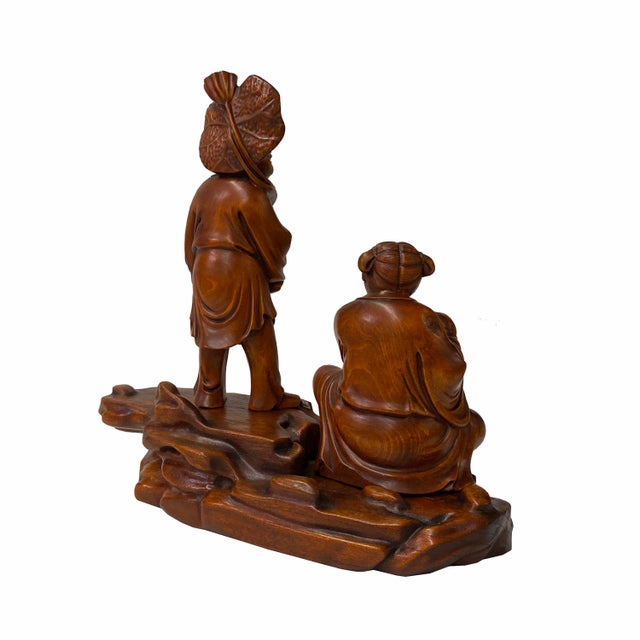 2020s Chinese Oriental Wood Artistic Golden Kids Carving Display Figure Art For Sale - Image 5 of 6