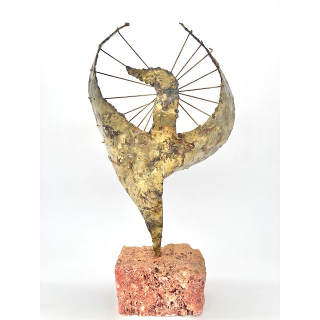 Gold 1970s Brutalist Metal Phoenix Bird Sculpture on Natural Stone For Sale - Image 8 of 12