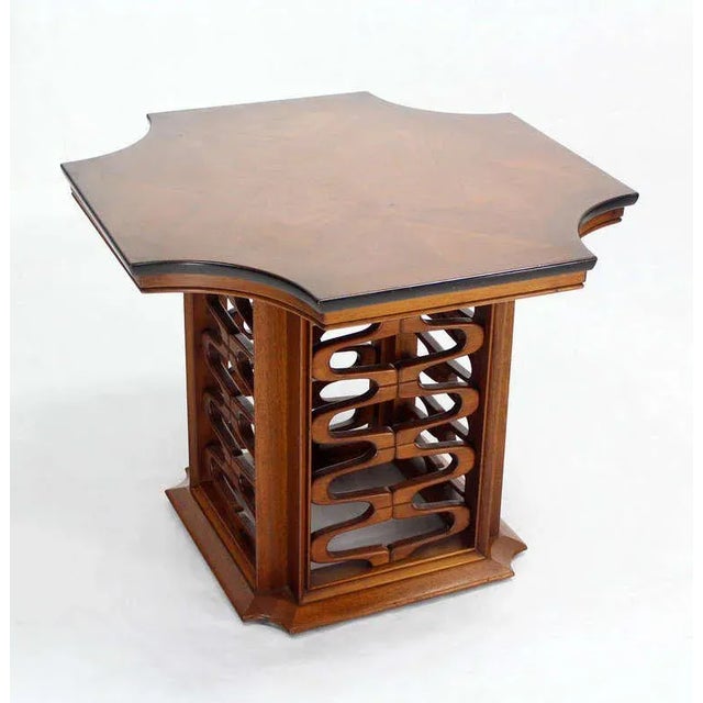 Very nice decorative carved wood base table. Made in the early 20th century.