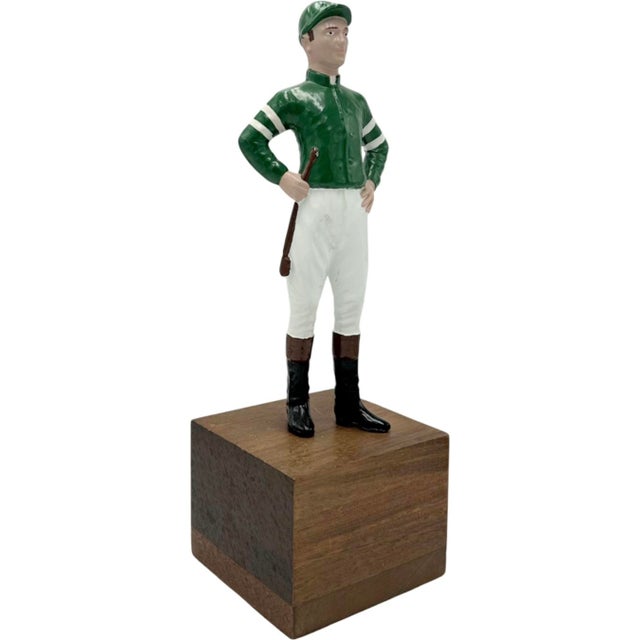American Vintage Equestrian Green Jockey Bookend Statue 13"h For Sale - Image 3 of 7