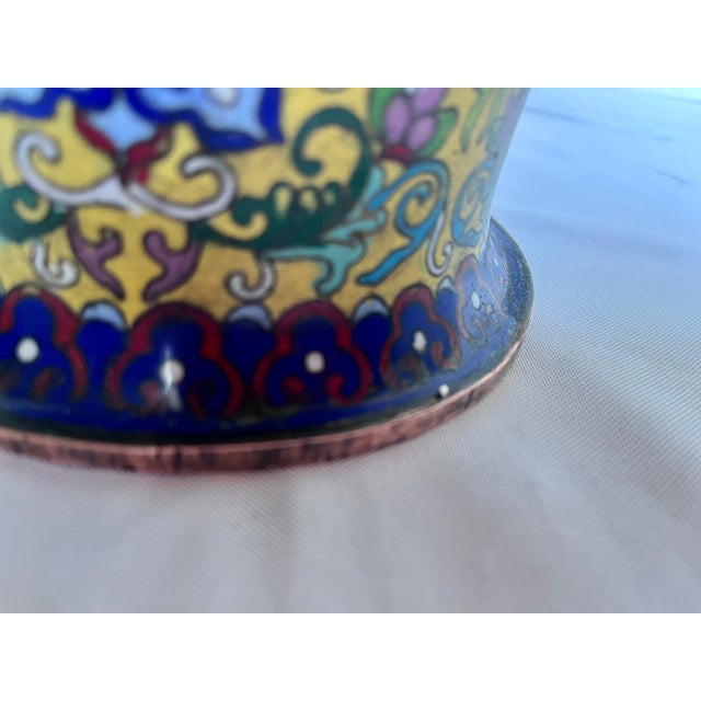 Yellow 19th Century Chinese Imperial Yellow Cloisonné Enamel Pricket Candle Holders - A Pair For Sale - Image 8 of 18