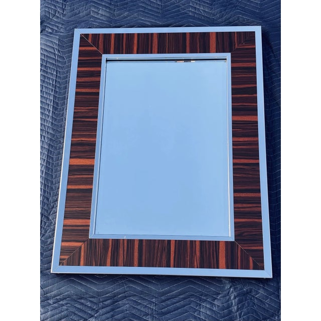 2010s Williams-Sonoma Zebra Wood and Chrome Frame Wall Mirror For Sale - Image 5 of 12