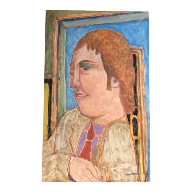 Original E.J.Hartmann Abstract Modernist Portrait Painting 1970’s For Sale