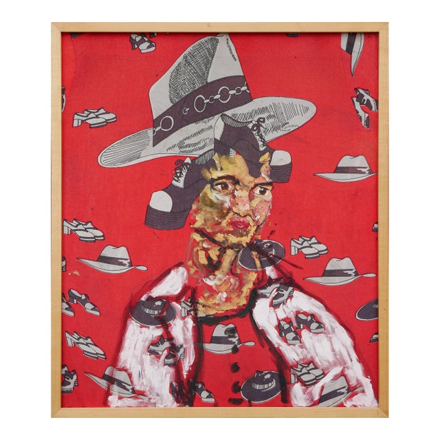 Jim Pirtle Red, Gray, and White Abstract Figurative Contemporary Painting of a Lady, 20th Century For Sale