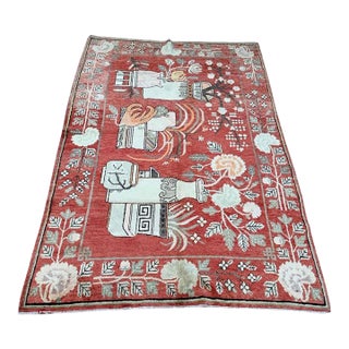 Antique Khotan Rug 5’5” X 8’5” | Stylized Vase Design For Sale